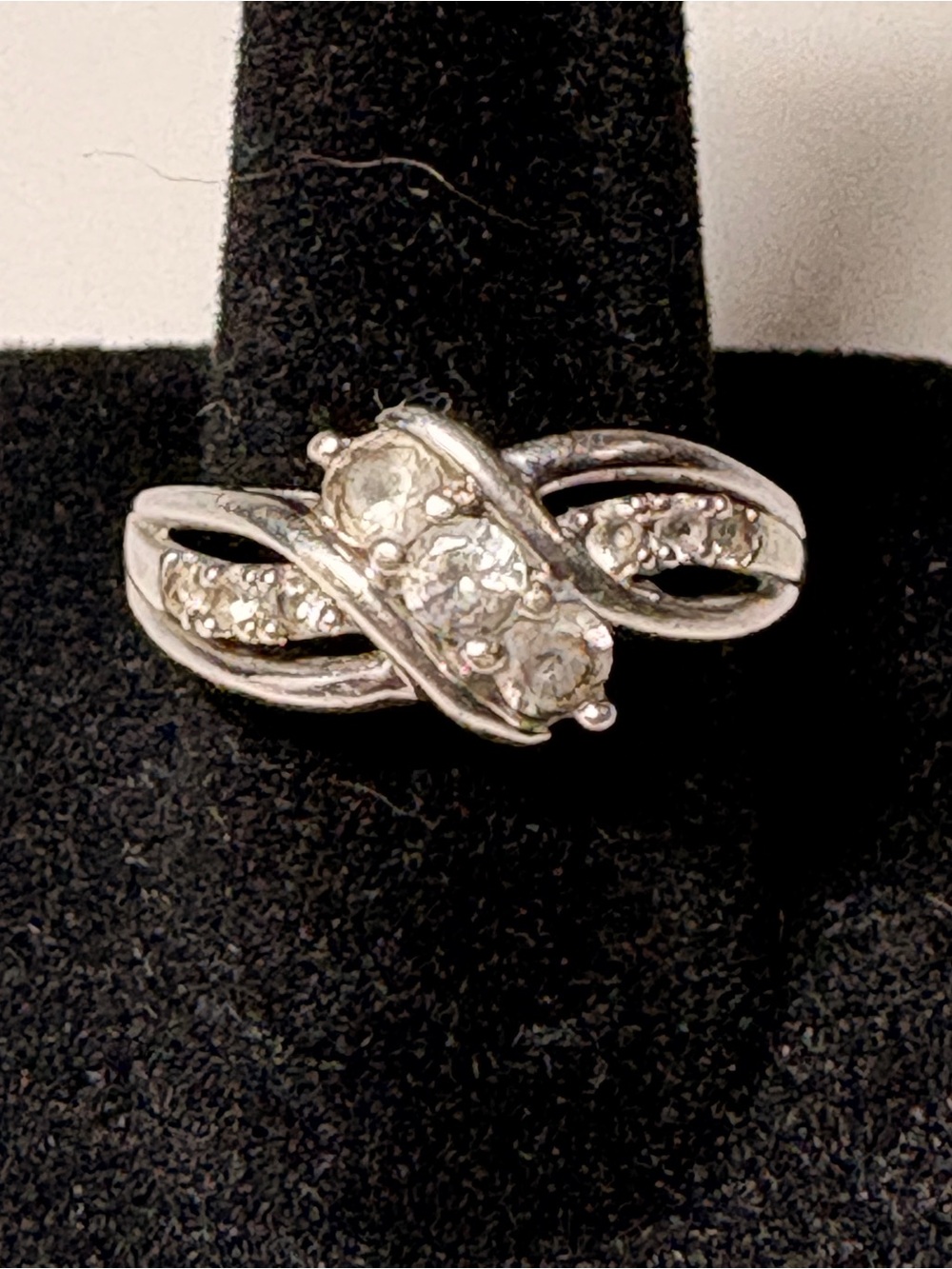 Sterling Silver Clear White Sapphire Twist Ring - White